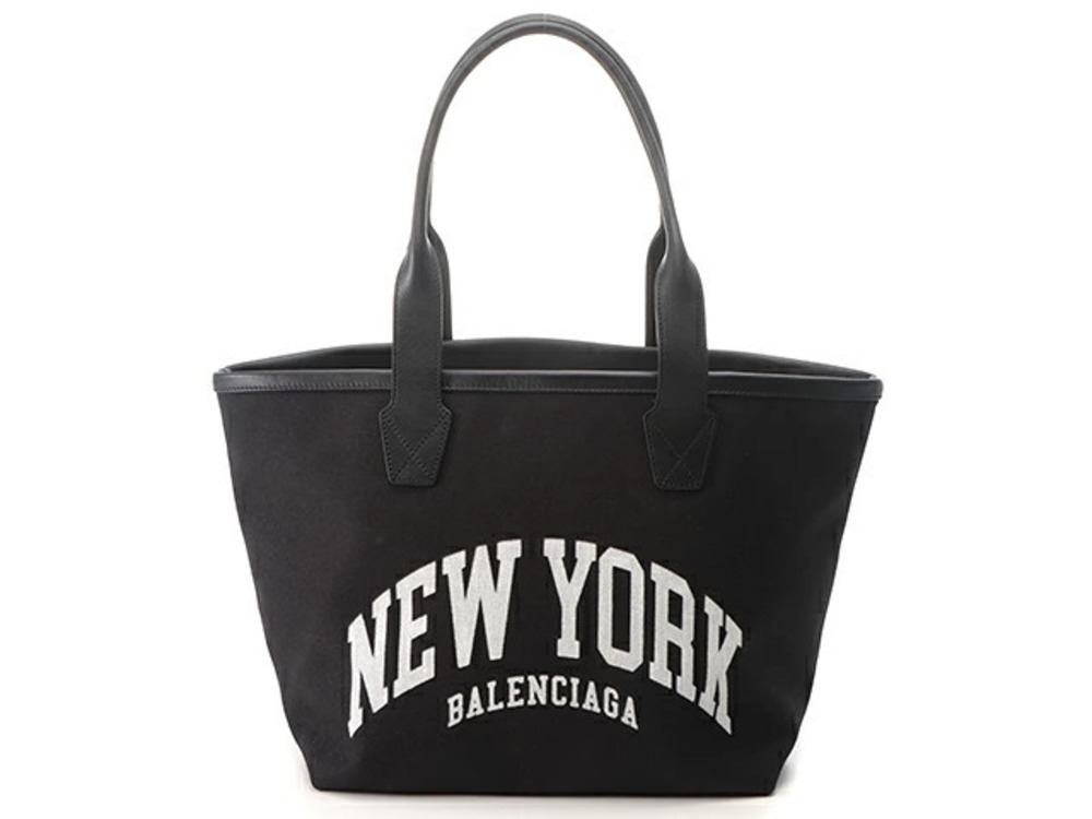 Balenciaga York Tote Bag Canvas Leather Black White